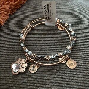 Alex and Ani Rose Gold and Silver Paw Print Charm Bangle Set